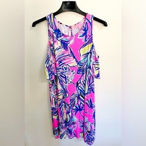 Lilly Pulitzer SOMERSET Open Shoulder Tiki Pink Cabana Crazed Swing Dress